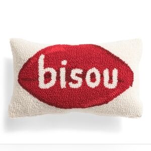 ❤️🔹️Peking Handicraft 🔹️Red and White 'Bisou' Accent Pillow